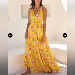 PQ Rosa Ruffle Maxi Dress Yellow Floral Print Size M/L NWT